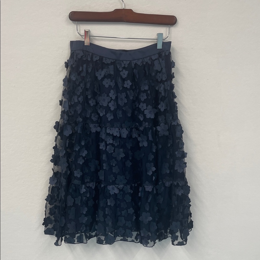 Eva Franco Navy Floral Overlay Skirt